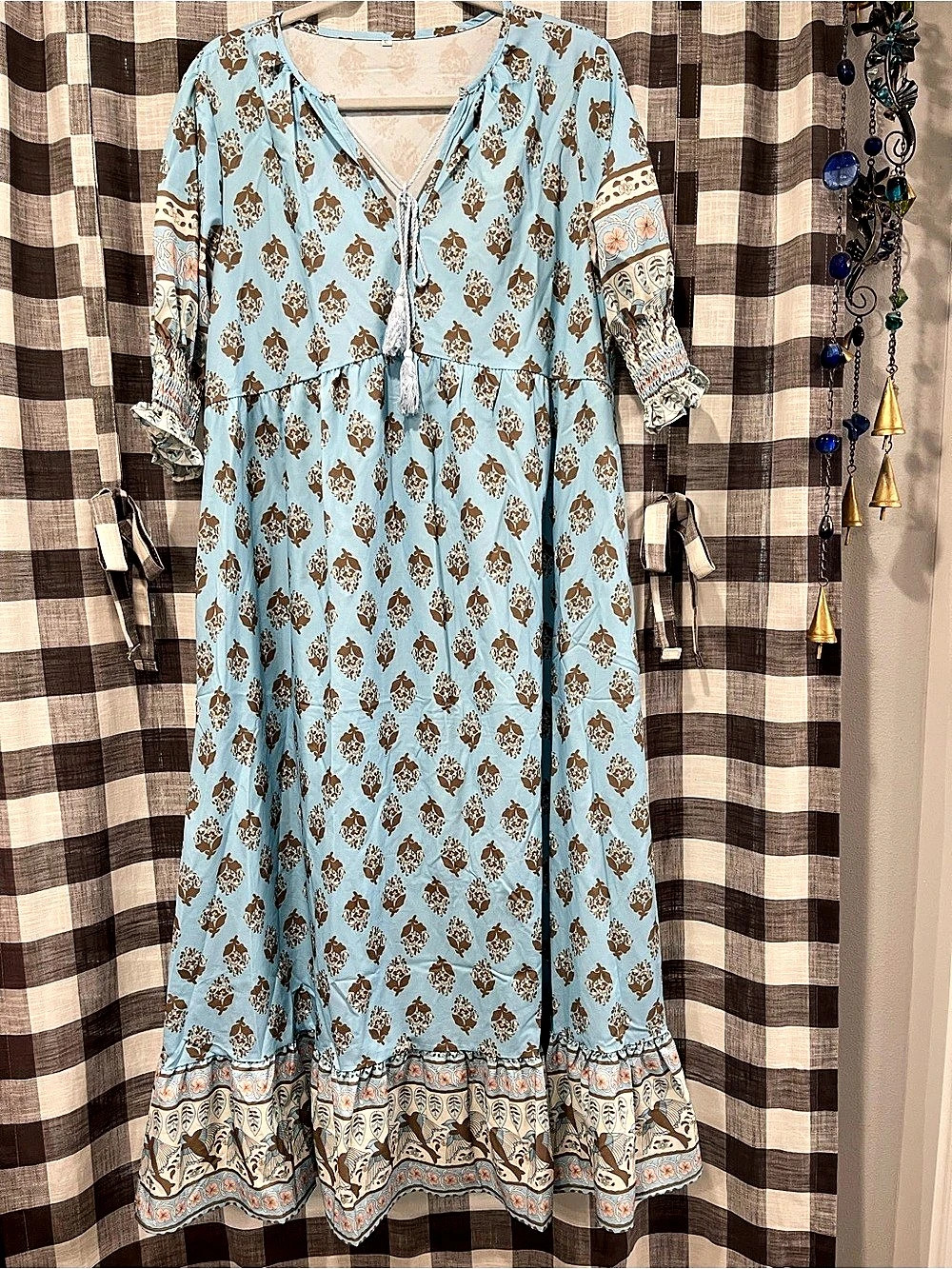 Floral Maxi Dress in Blue & Brown Like New
